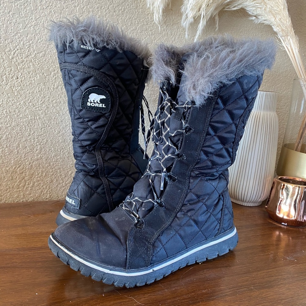 Sorel Waterproof Whitney Tall Lace Black Boot Sz 8